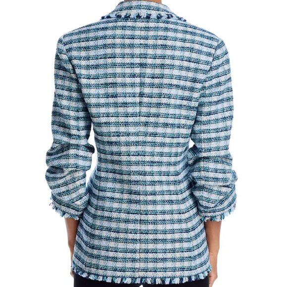 NWT Cinq a Sept Matilda Tweed Fringe Trim Blazer Jacket - Navy Multi - Picture 3 of 5